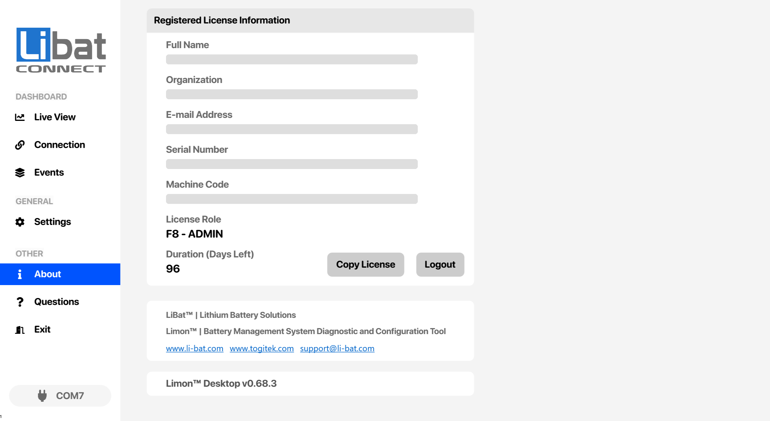 Fig.8.1: Limon Desktop Application, About Screen