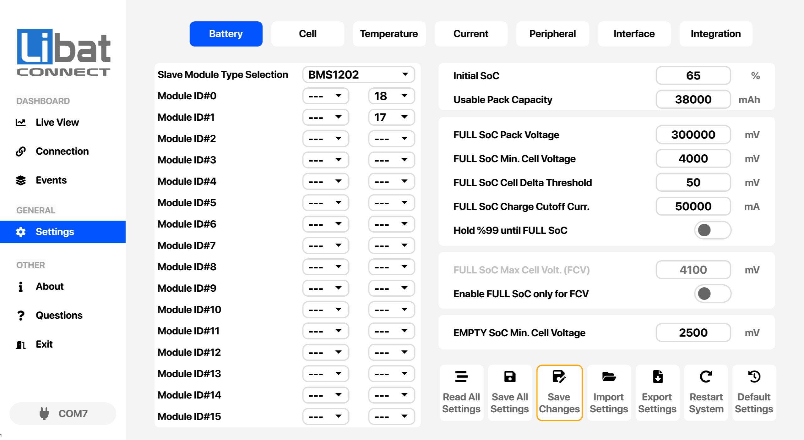 Fig.7.8.1: Settings Buttons