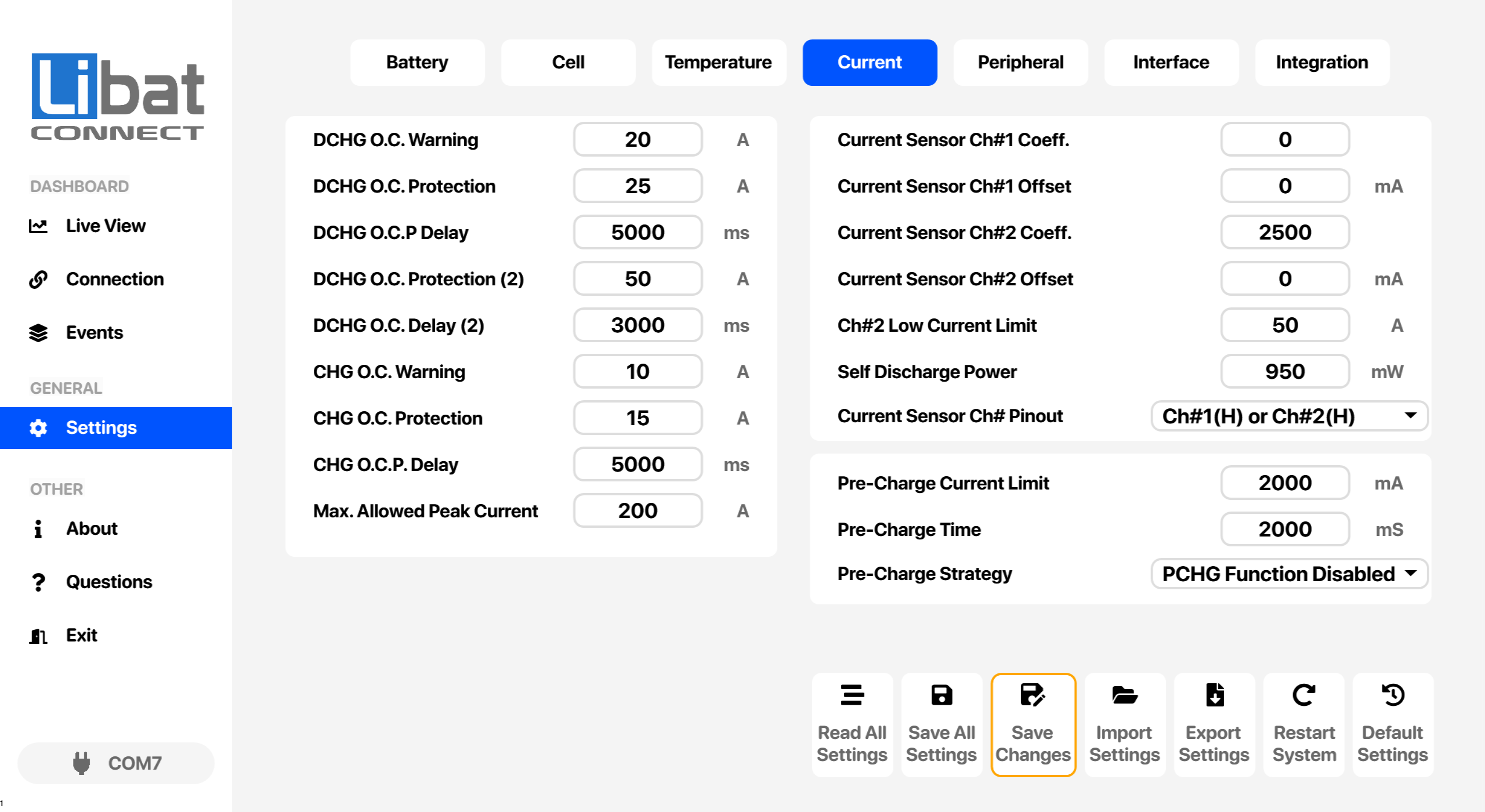 Fig.7.4.1: Current Settings Screen