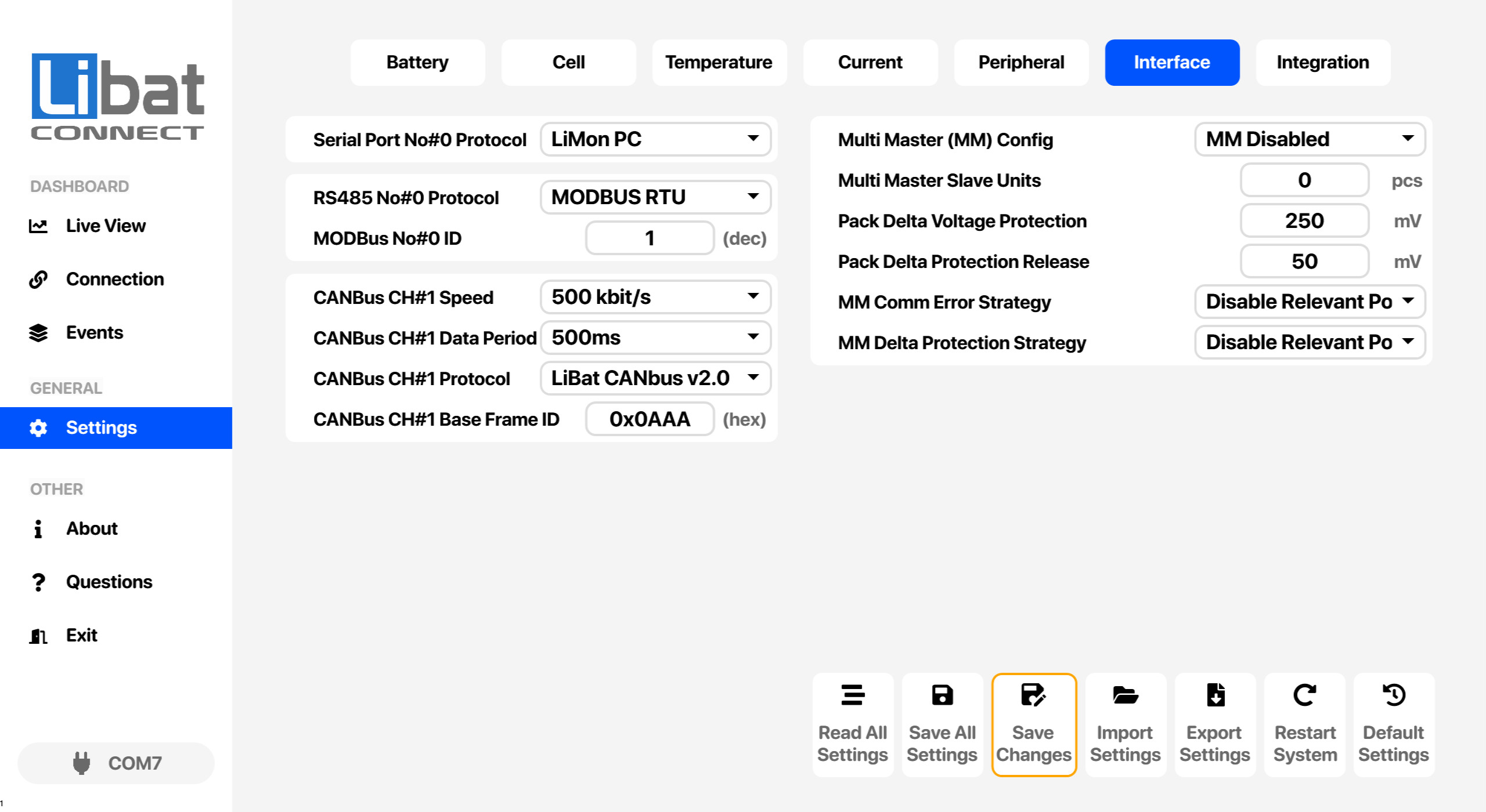 Fig.7.6.1: Interface Settings Screen