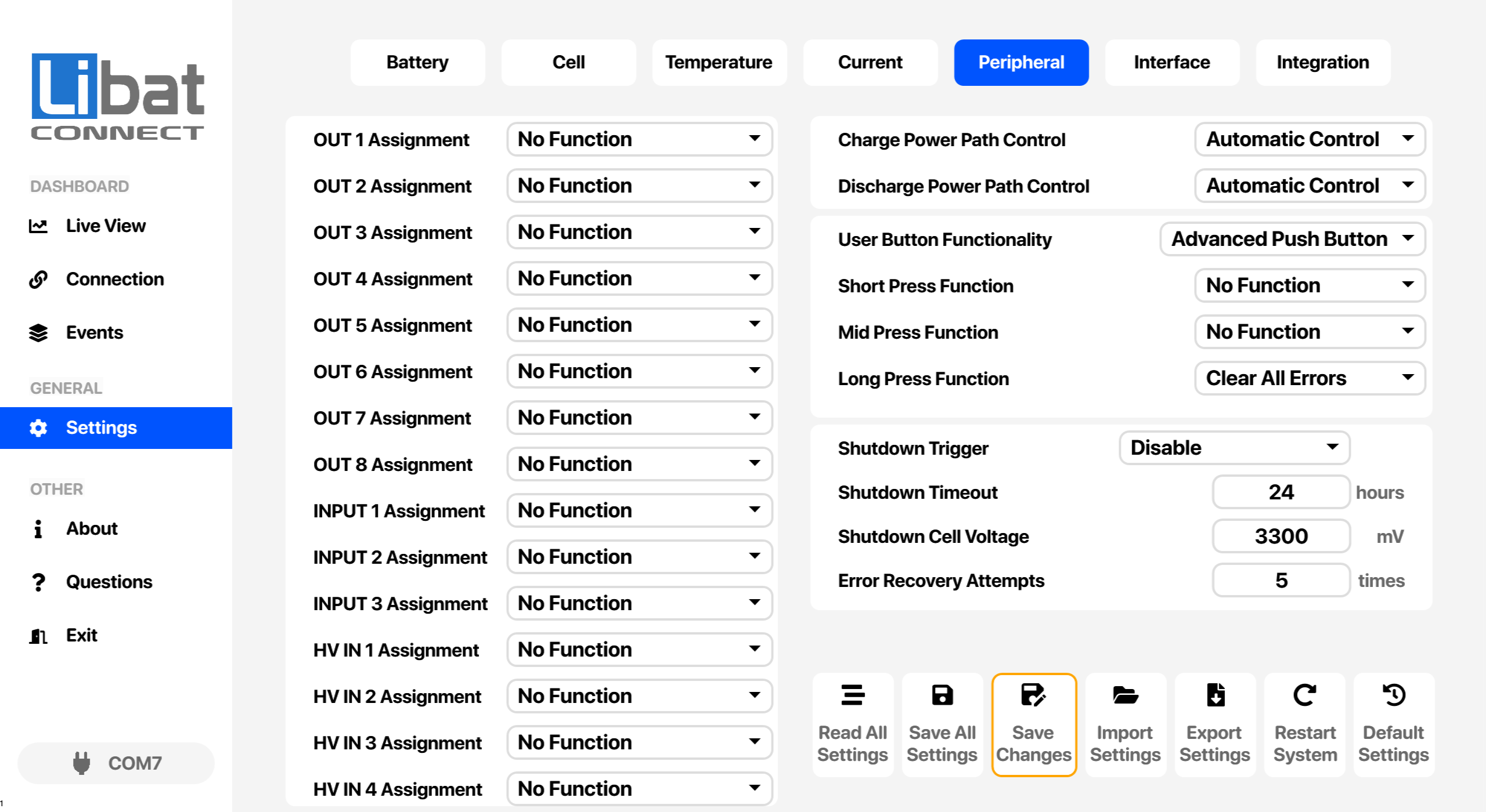 Fig.7.5.1: Peripheral Settings Screen